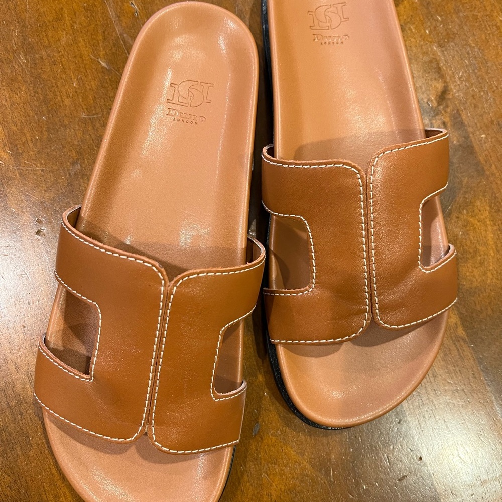 Women Brown Leather Slide Sandals